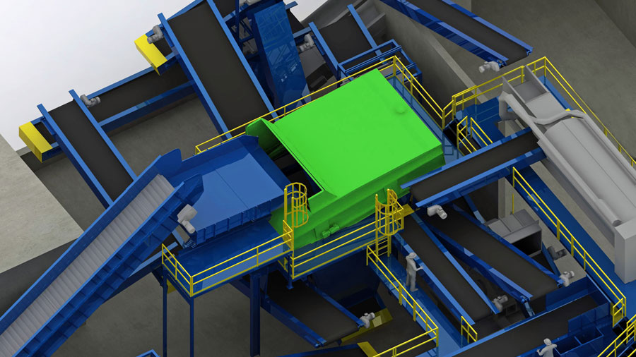 Computer render of the new C&D recycling system by Sparta Manufacturing featuring the Komptech ballistic separator.