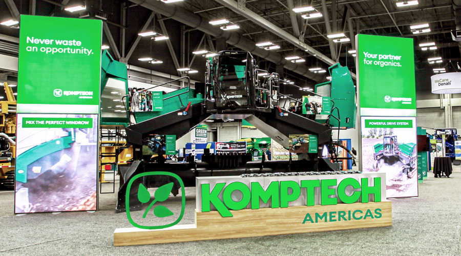 Komptech Americas booth at COMPOST 2022 tradeshow in Austin, TX.