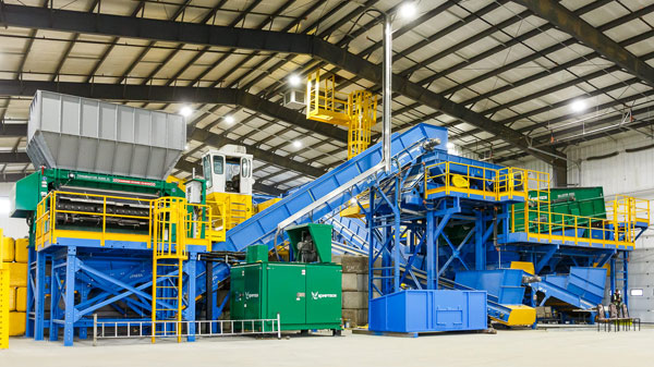 A stationary waste processing system in Canada featuring Komptech solution technologies.